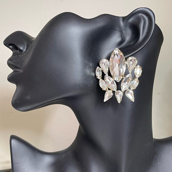 Chunky Statement Earrings Clear Silver Jewelry S26 - Picture 2 of 6